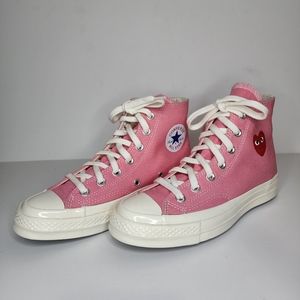 Converse Chuck 70 CDG Hi Star women's size 6, pink and white with heart